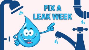 Cartoon water droplet promoting leak awareness